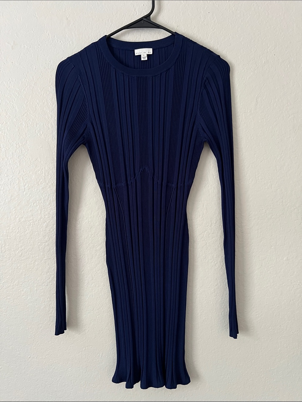 Like New! FLEUR DU MAL Ribbed Mini Dress Long Sleeve Navy Size L